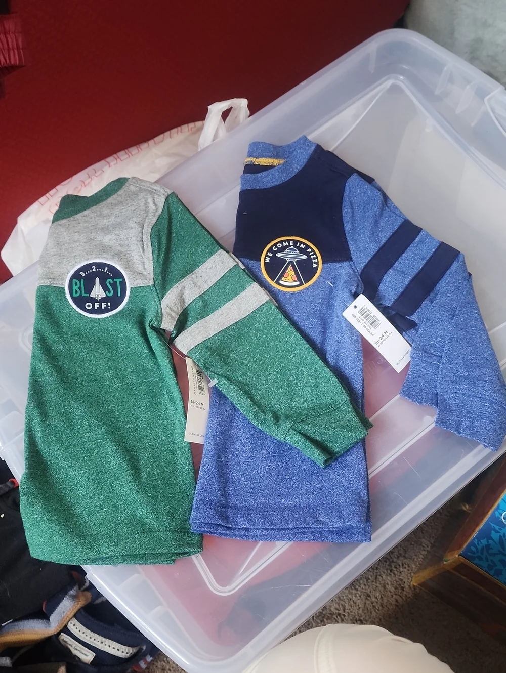 Nwt Sz 18-24 Months Old Navy Kids' Green & Blue Long-Sleeve Space Graphic Tees